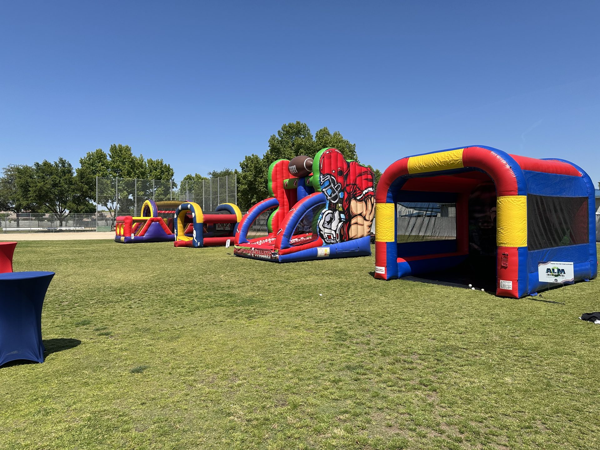 Field of large inflatables at a community event
